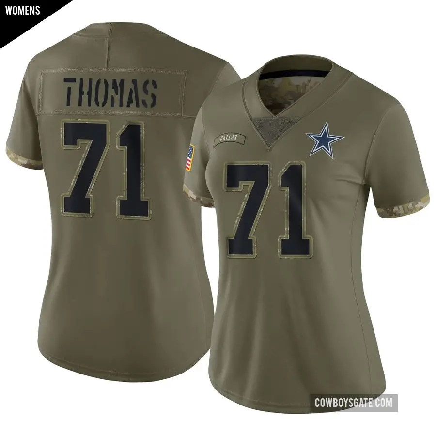 Women's Dallas Cowboys ＃71 Nate Thomas Olive Limited 2022 Salute To Service Jersey