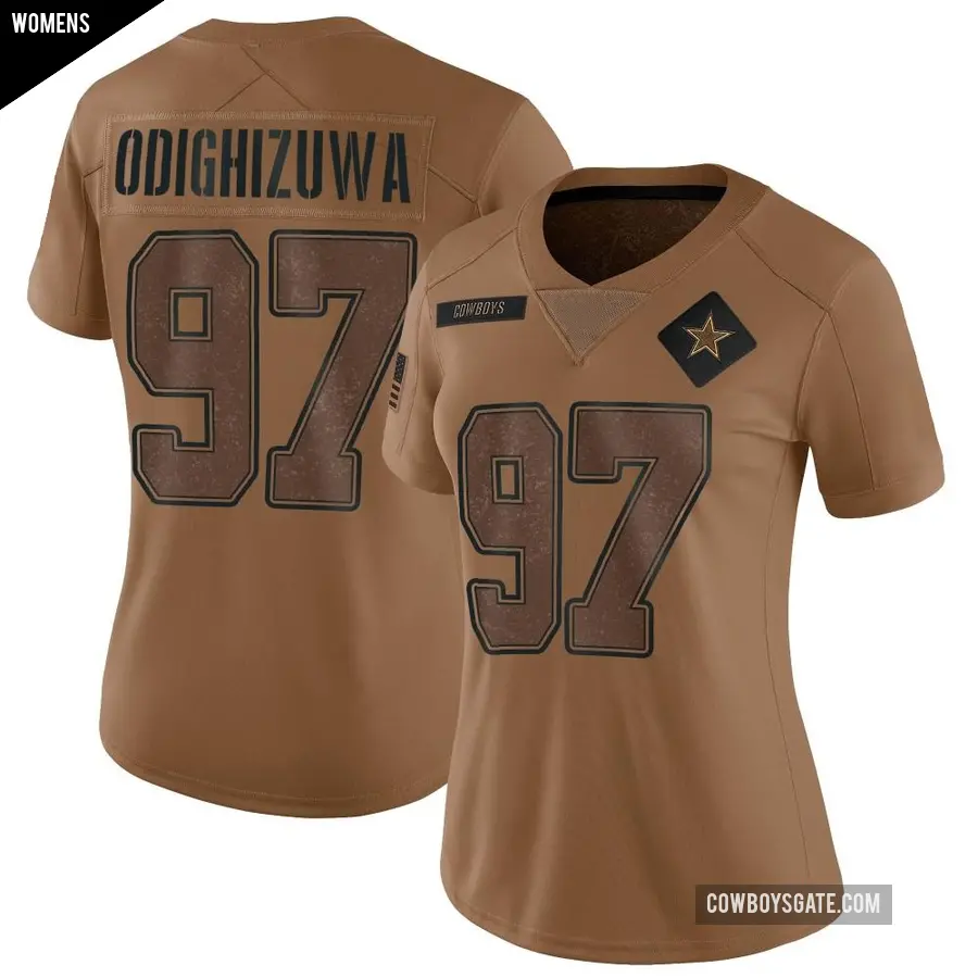 Women's Dallas Cowboys ＃97 Osa Odighizuwa Brown Limited 2023 Salute To Service Jersey