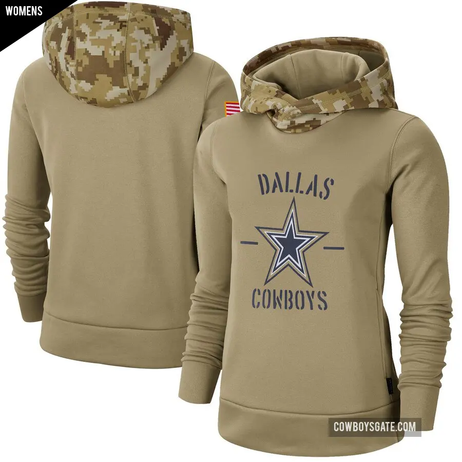 Women's Dallas Cowboys Khaki 2019 Salute to Service Therma Pullover Hoodie