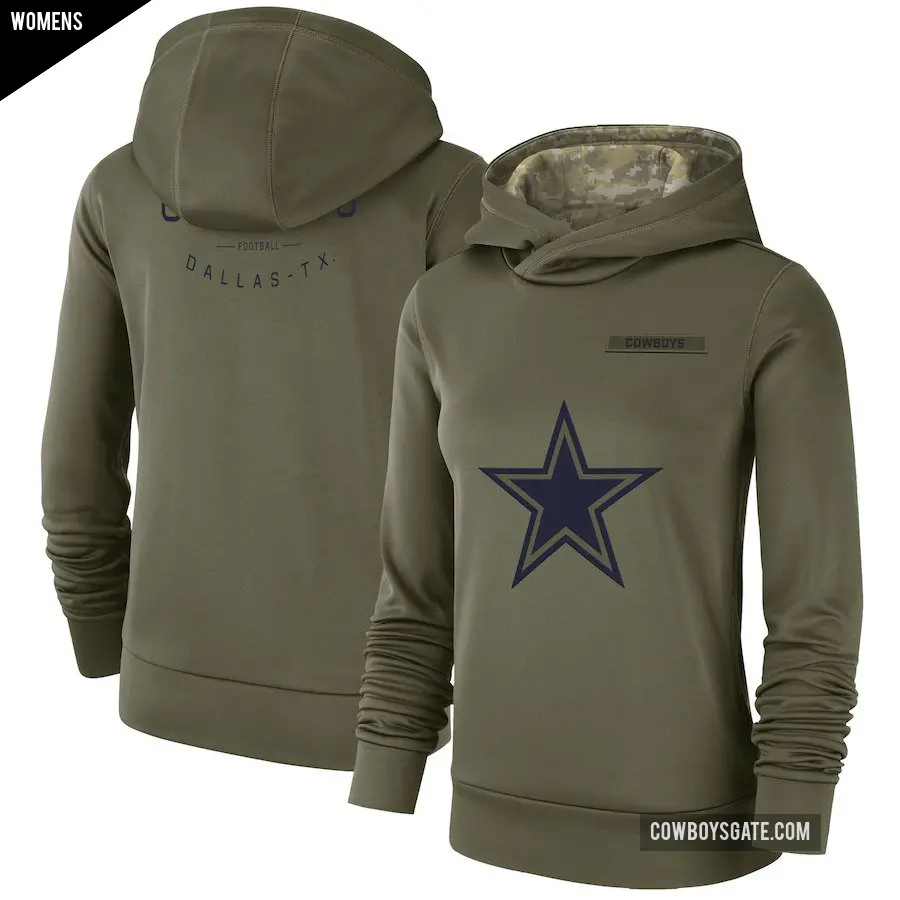 Women's Dallas Cowboys Olive 2018 Salute to Service Team Logo Performance Pullover Hoodie