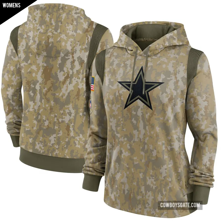 Women's Dallas Cowboys Olive 2021 Salute to Service Therma Performance Pullover Hoodie