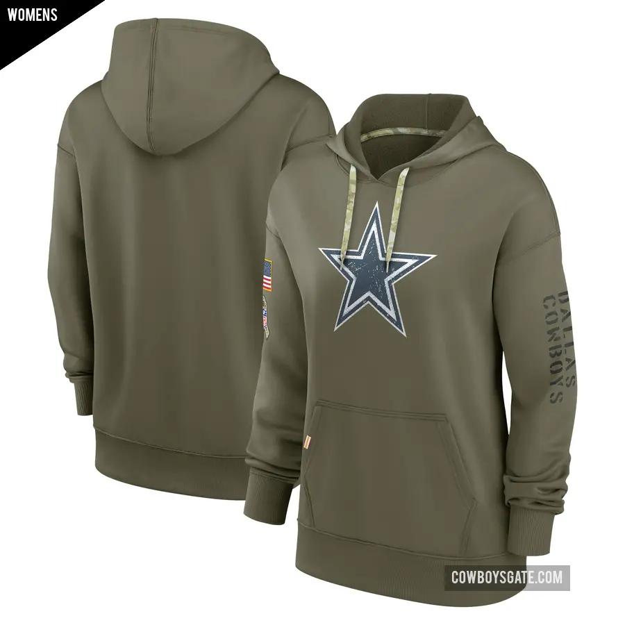 Women's Dallas Cowboys Olive 2022 Salute to Service Performance Pullover Hoodie
