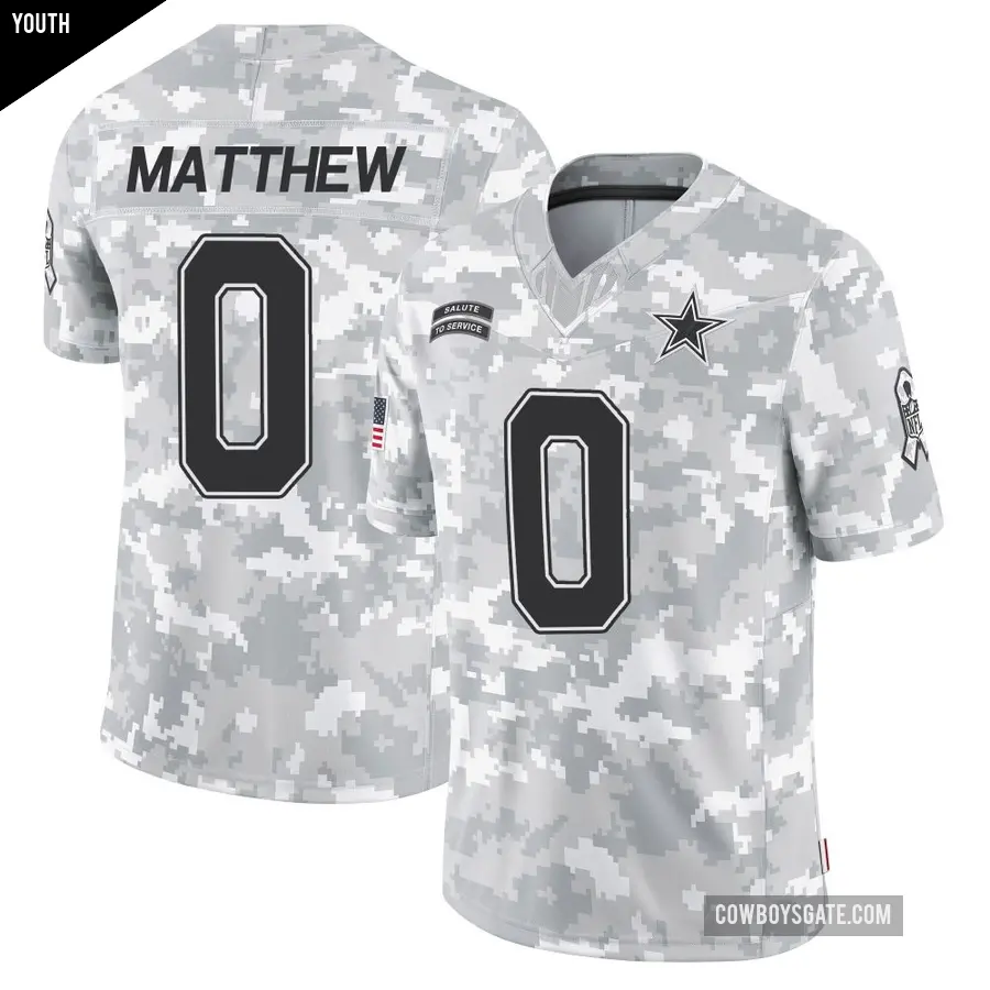Youth Dallas Cowboys ＃0 Christian Matthew Arctic Camo Limited 2024 Salute to Service Jersey