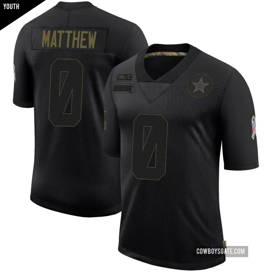 Youth Dallas Cowboys ＃0 Christian Matthew Black Limited 2020 Salute To Service Jersey