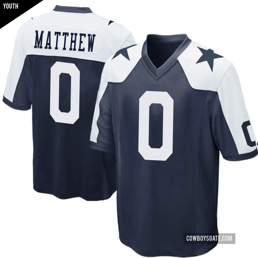 Youth Dallas Cowboys ＃0 Christian Matthew Navy Blue Game Throwback Jersey