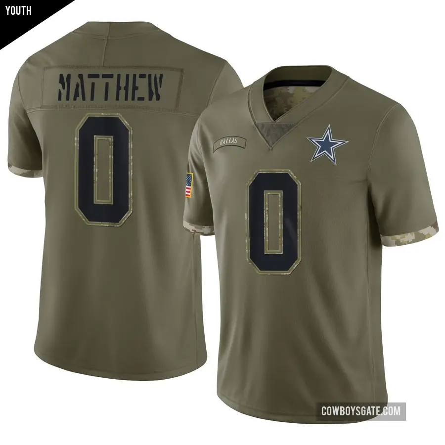 Youth Dallas Cowboys ＃0 Christian Matthew Olive Limited 2022 Salute To Service Jersey