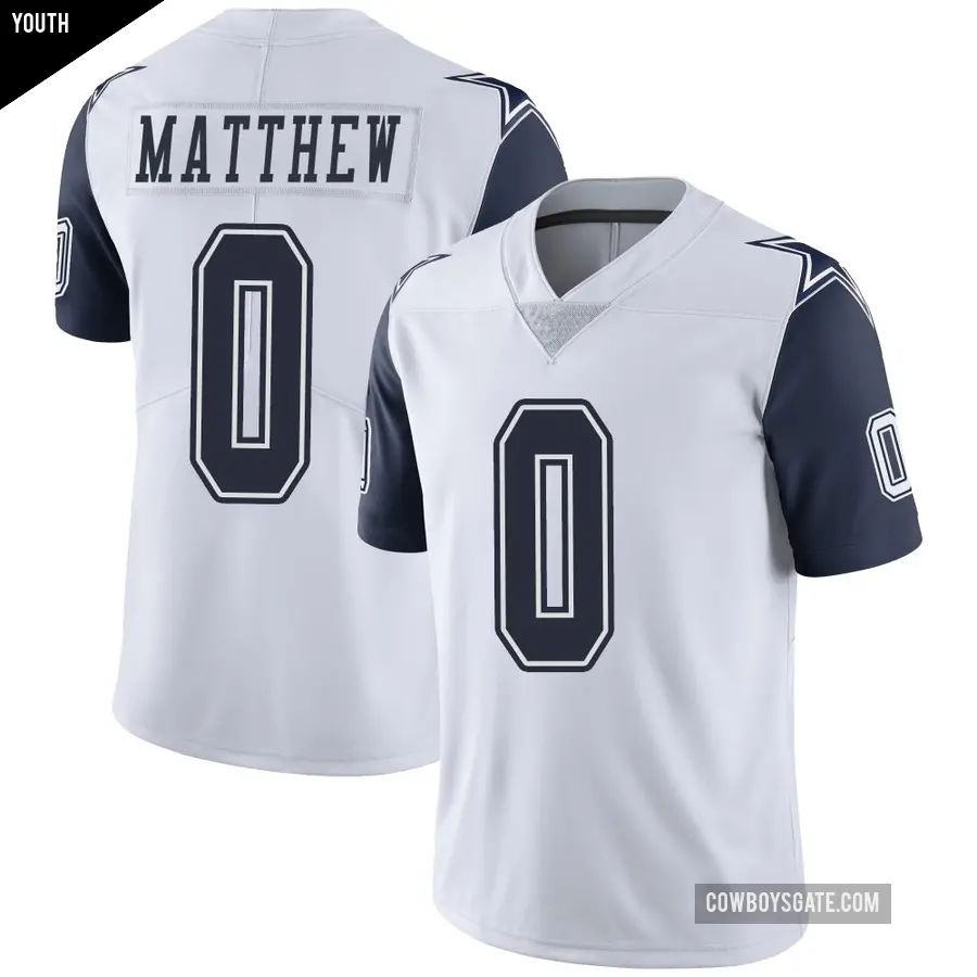 Youth Dallas Cowboys ＃0 Christian Matthew White Limited Color Rush Vapor Untouchable Jersey