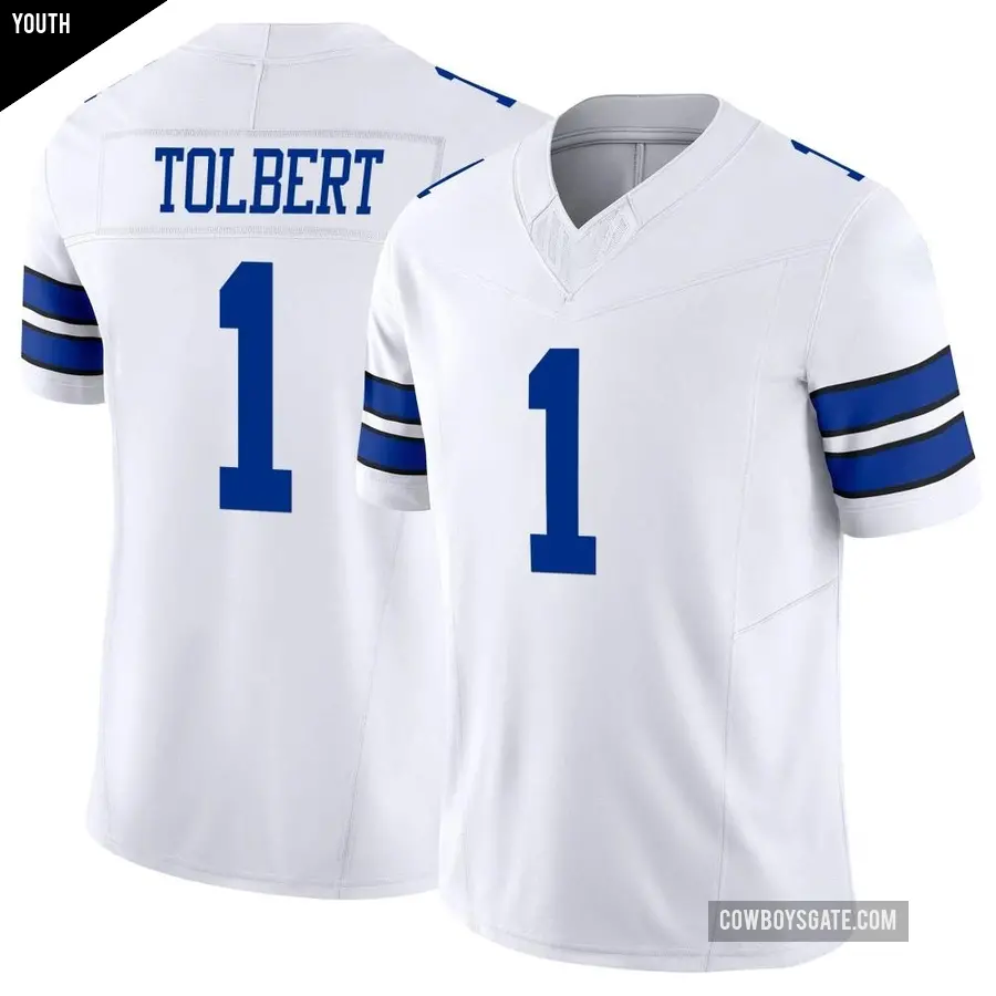 Youth Dallas Cowboys ＃1 Jalen Tolbert White Limited Vapor F.U.S.E. Jersey
