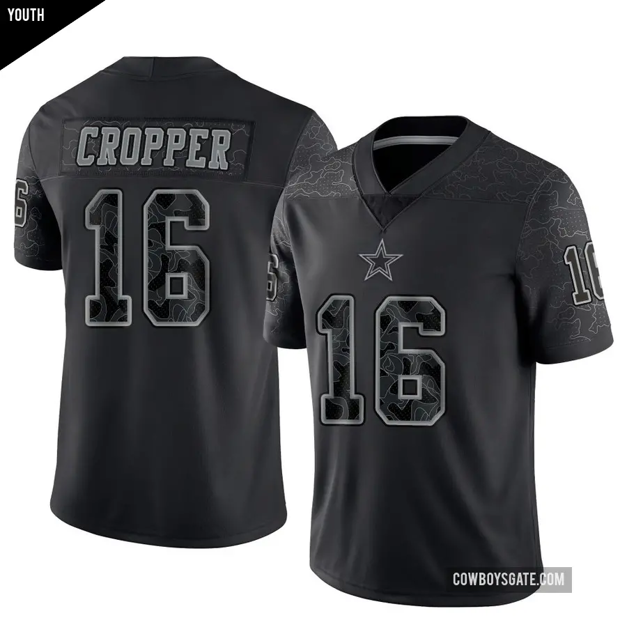 Youth Dallas Cowboys ＃16 Jalen Cropper Black Limited Reflective Jersey
