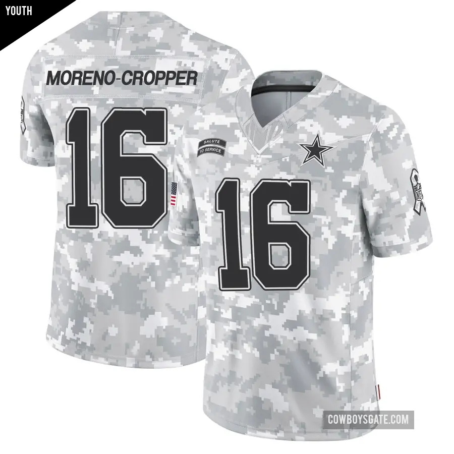 Youth Dallas Cowboys ＃16 Jalen Moreno-Cropper Arctic Camo Limited 2024 Salute to Service Jersey