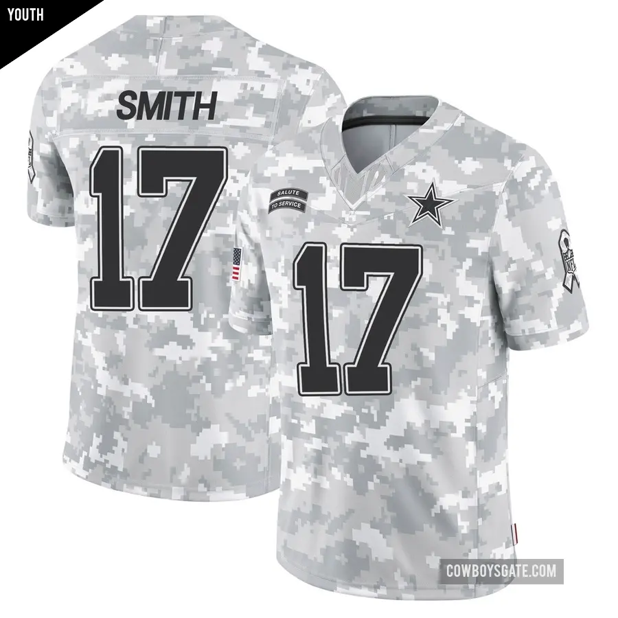 Youth Dallas Cowboys ＃17 Jaden Smith Arctic Camo Limited 2024 Salute to Service Jersey
