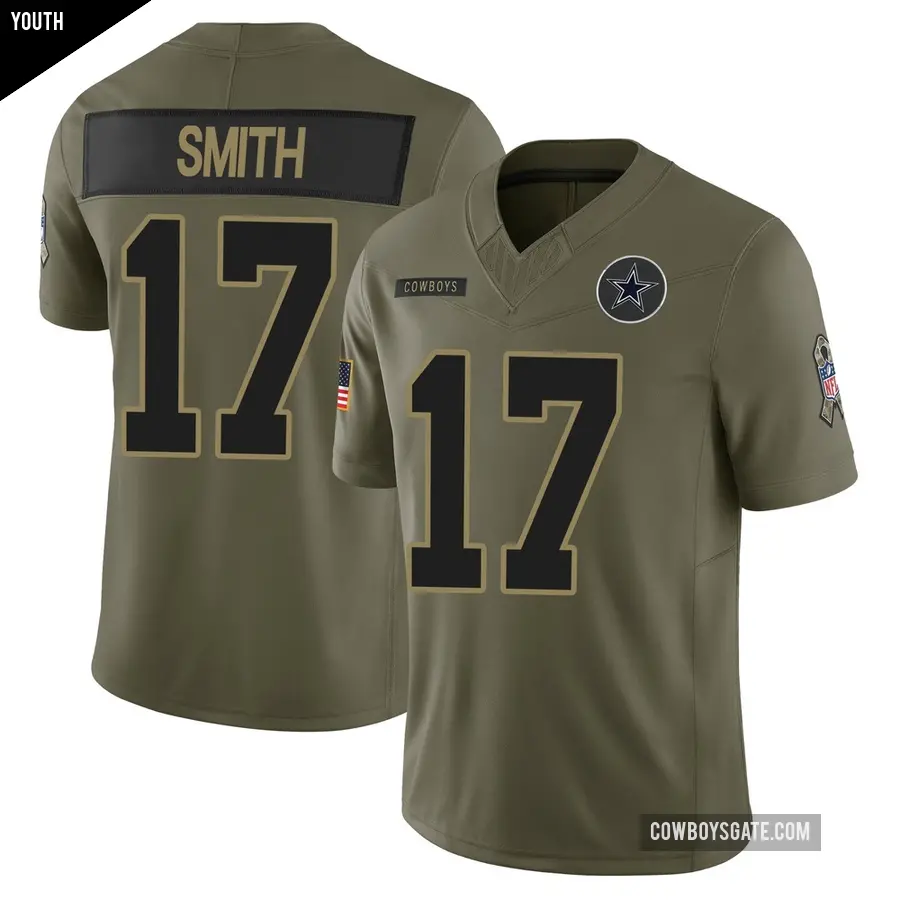 Youth Dallas Cowboys ＃17 Jaden Smith Olive Limited 2025 Salute to Service Jersey