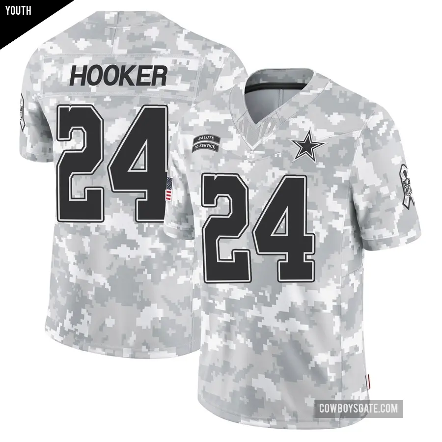 Youth Dallas Cowboys ＃24 Malik Hooker Arctic Camo Limited 2024 Salute to Service Jersey