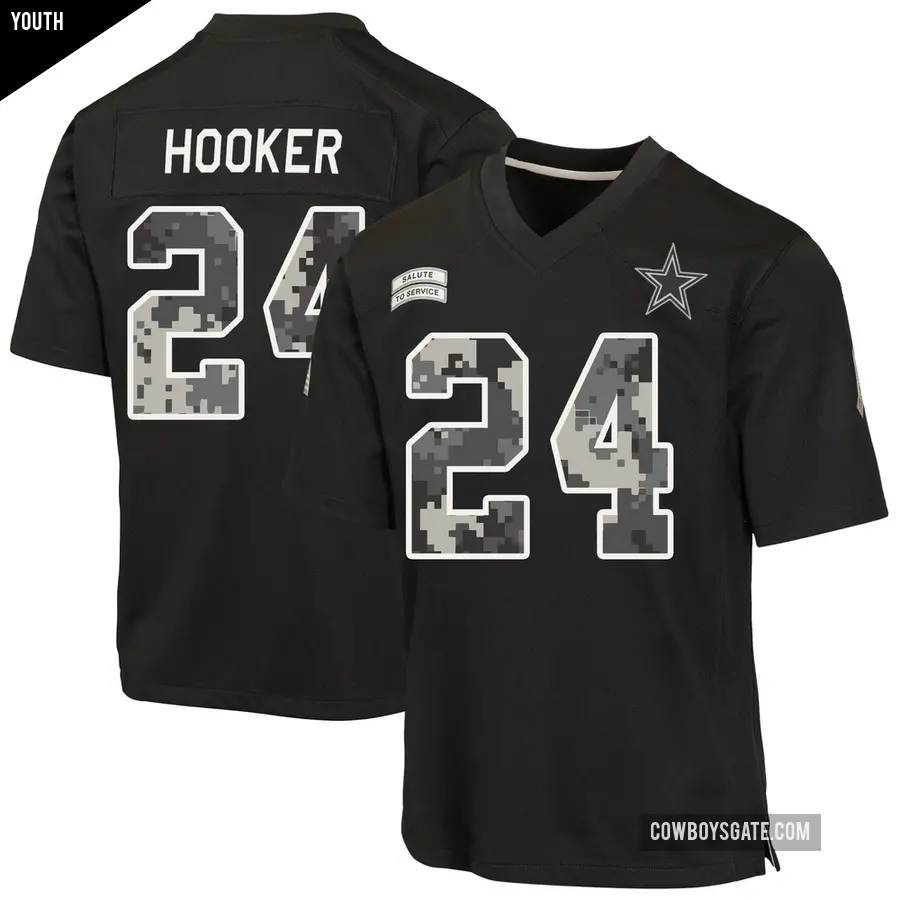 Youth Dallas Cowboys ＃24 Malik Hooker Black Game 2026 Salute to Service Jersey
