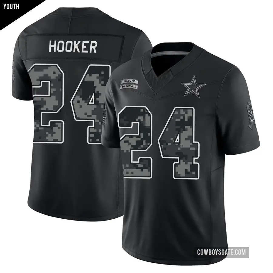 Youth Dallas Cowboys ＃24 Malik Hooker Black Limited 2026 Salute to Service Stitched Jersey