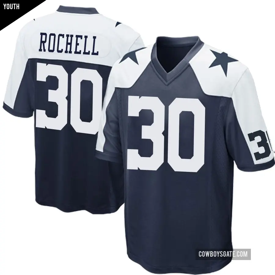 Youth Dallas Cowboys ＃30 Robert Rochell Navy Blue Game Throwback Jersey