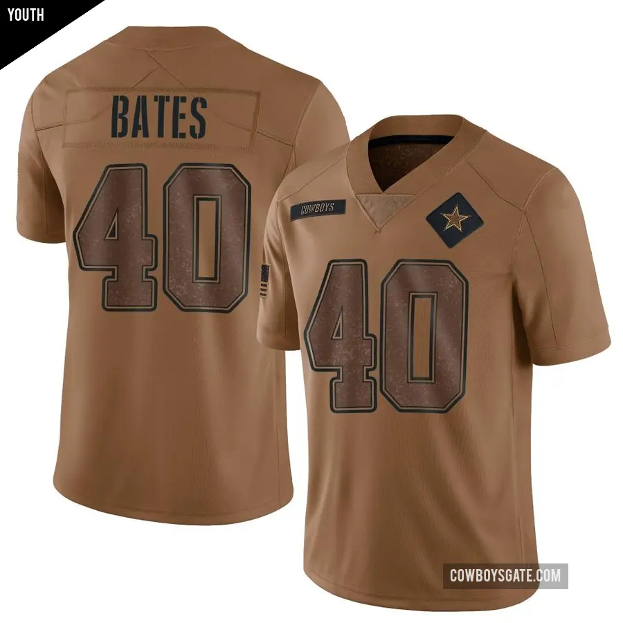 Youth Dallas Cowboys ＃40 Bill Bates Brown Limited 2023 Salute To Service Jersey