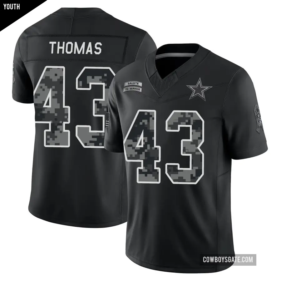 Youth Dallas Cowboys ＃43 Juanyeh Thomas Black Limited 2026 Salute to Service Stitched Jersey