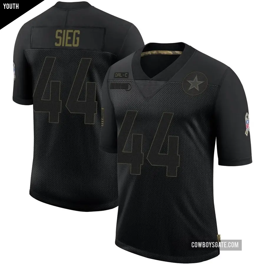 Youth Dallas Cowboys ＃44 Trent Sieg Black Limited 2020 Salute To Service Jersey