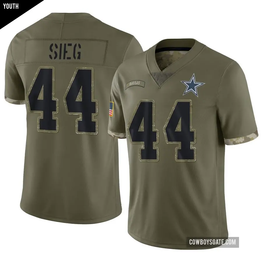 Youth Dallas Cowboys ＃44 Trent Sieg Olive Limited 2022 Salute To Service Jersey