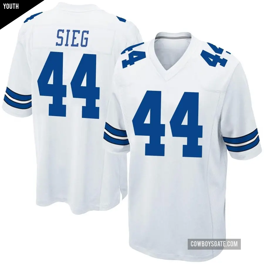 Youth Dallas Cowboys ＃44 Trent Sieg White Game Jersey