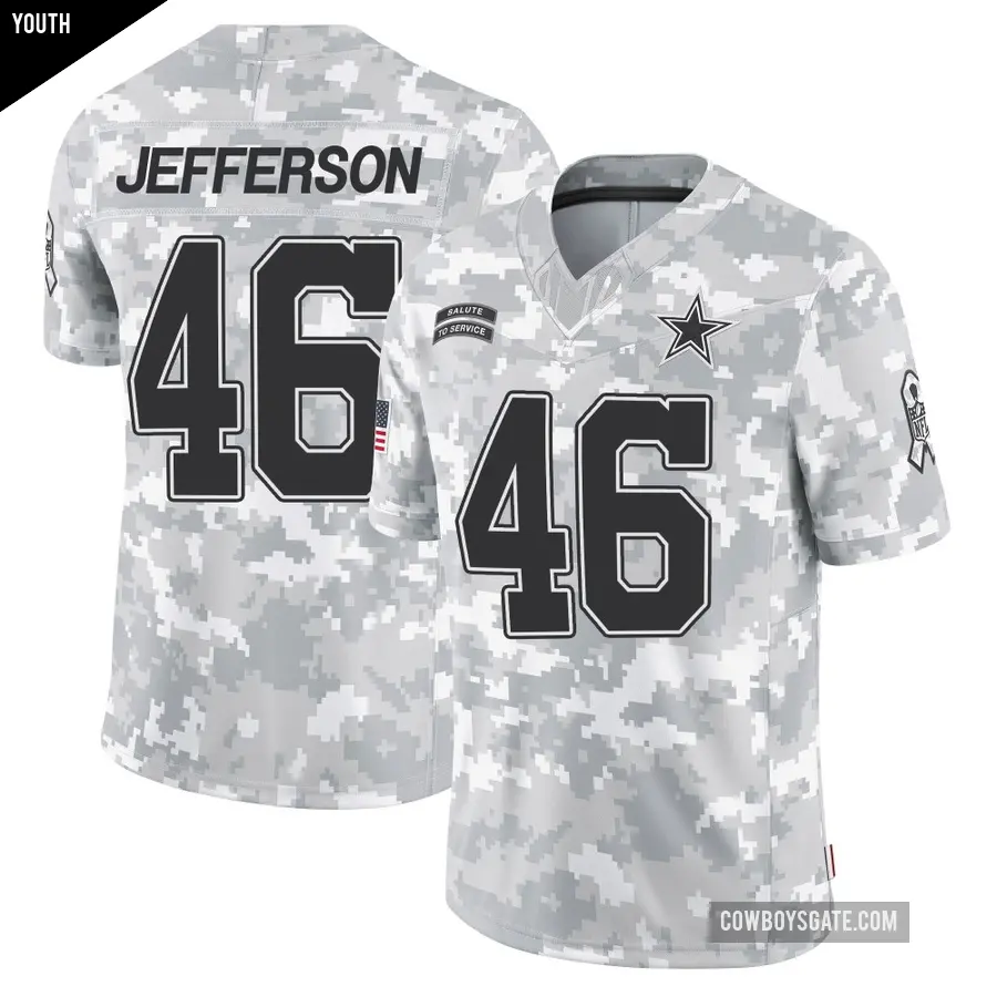 Youth Dallas Cowboys ＃46 Malik Jefferson Arctic Camo Limited 2024 Salute to Service Jersey