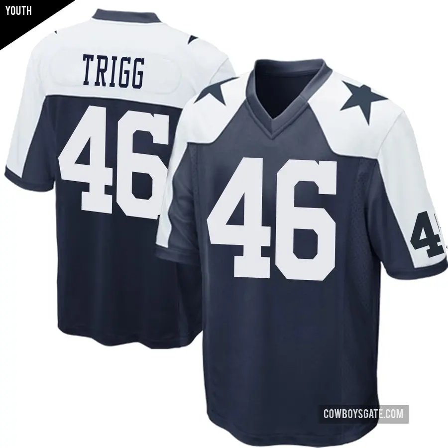 Youth Dallas Cowboys ＃46 Michael Trigg Navy Blue Game Throwback Jersey