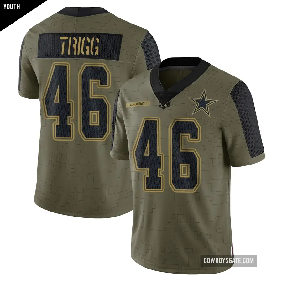 Youth Dallas Cowboys ＃46 Michael Trigg Olive Limited 2021 Salute To Service Jersey