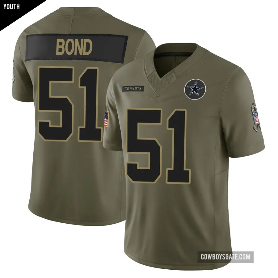 Youth Dallas Cowboys ＃51 Devante Bond Olive Limited 2025 Salute to Service Jersey