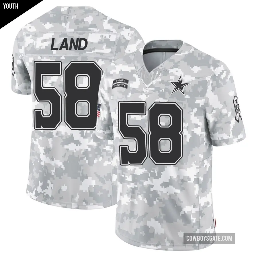 Youth Dallas Cowboys ＃58 Isaiah Land Arctic Camo Limited 2024 Salute to Service Jersey