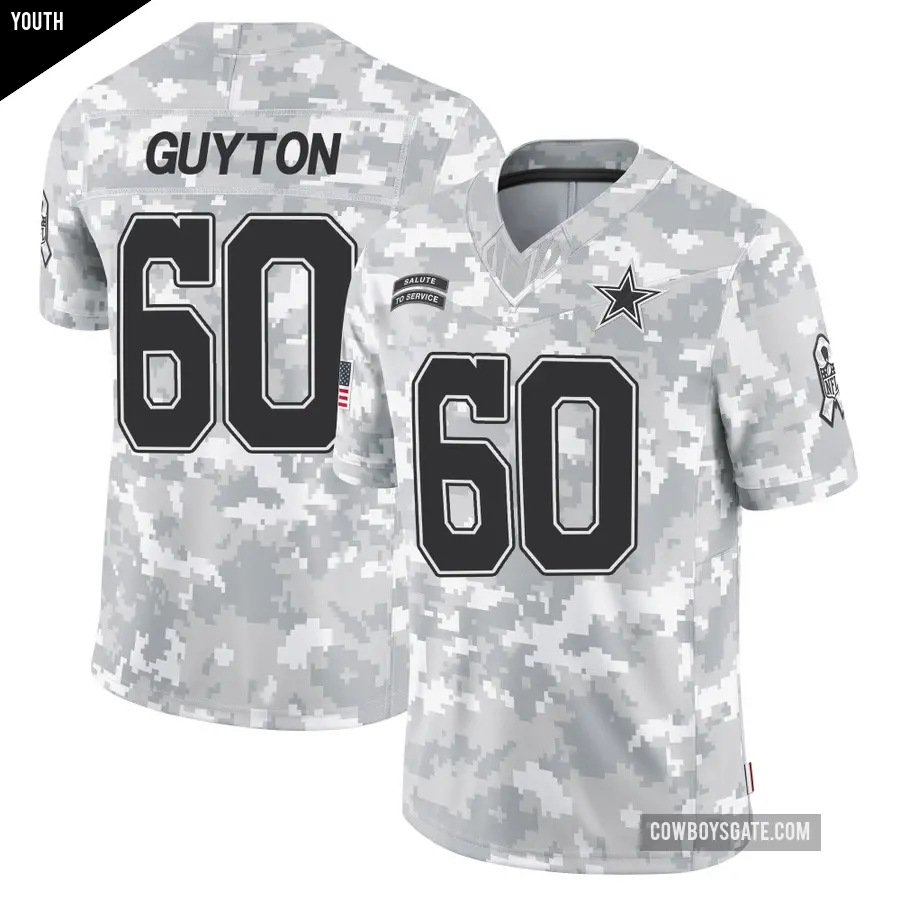 Youth Dallas Cowboys ＃60 Tyler Guyton Arctic Camo Limited 2024 Salute to Service Jersey