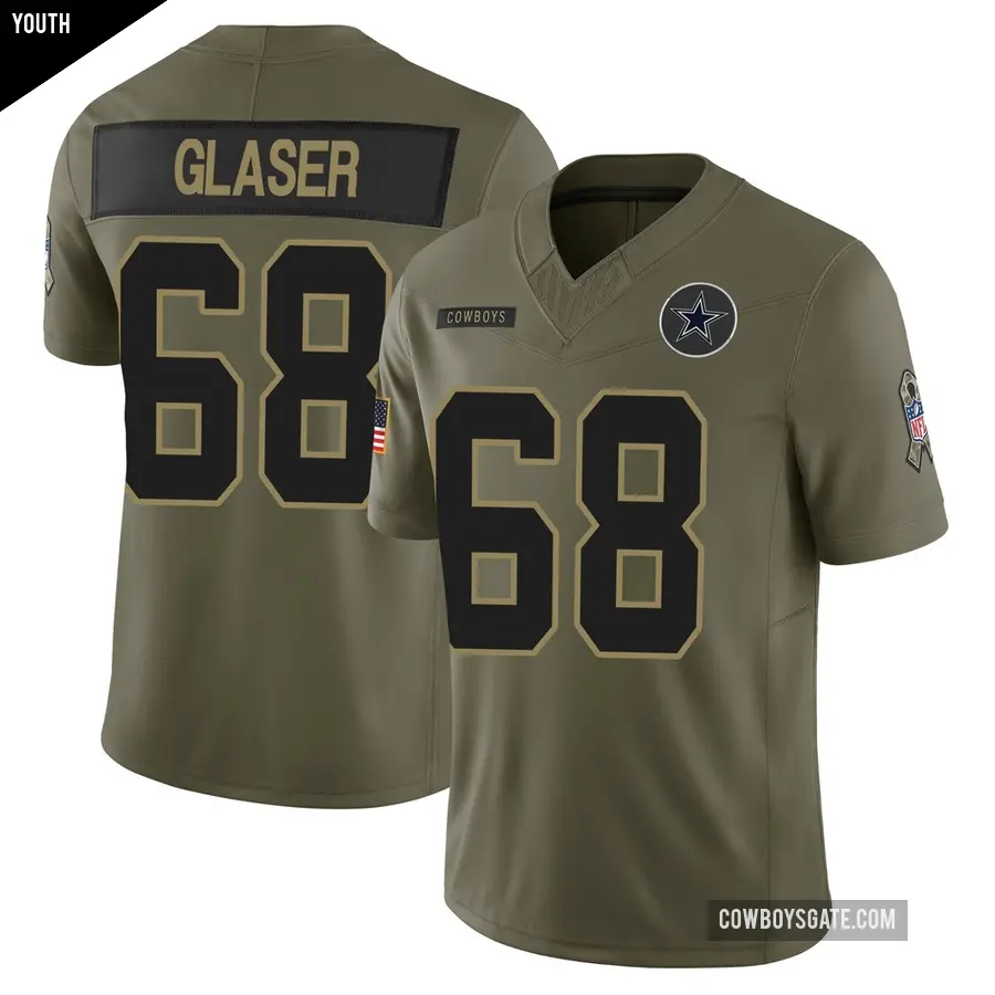 Youth Dallas Cowboys ＃68 Chris Glaser Olive Limited 2025 Salute to Service Jersey