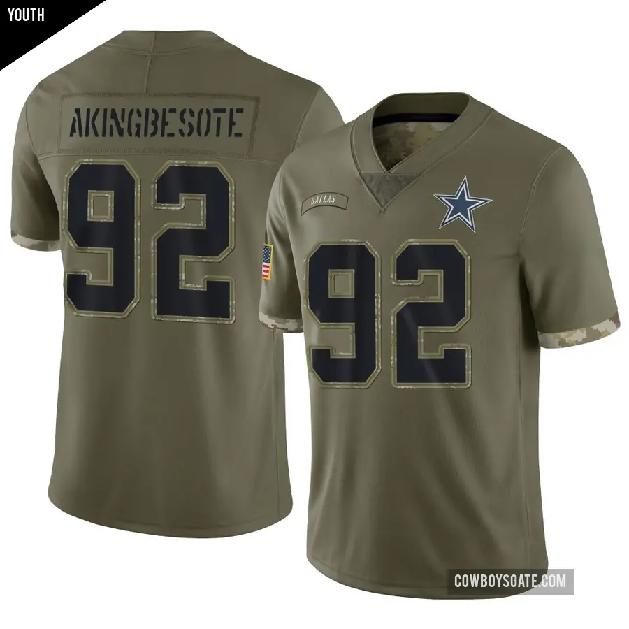 Youth Dallas Cowboys ＃92 Tommy Akingbesote Olive Limited 2022 Salute To Service Jersey