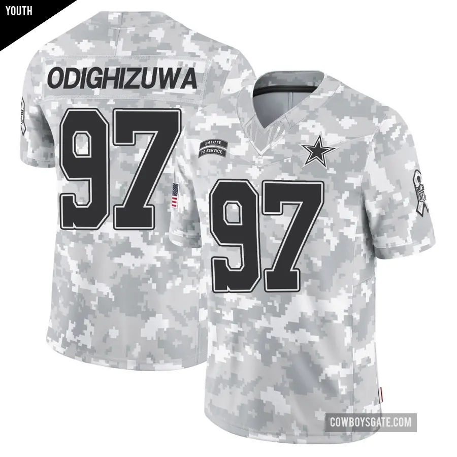 Youth Dallas Cowboys ＃97 Osa Odighizuwa Arctic Camo Limited 2024 Salute to Service Jersey