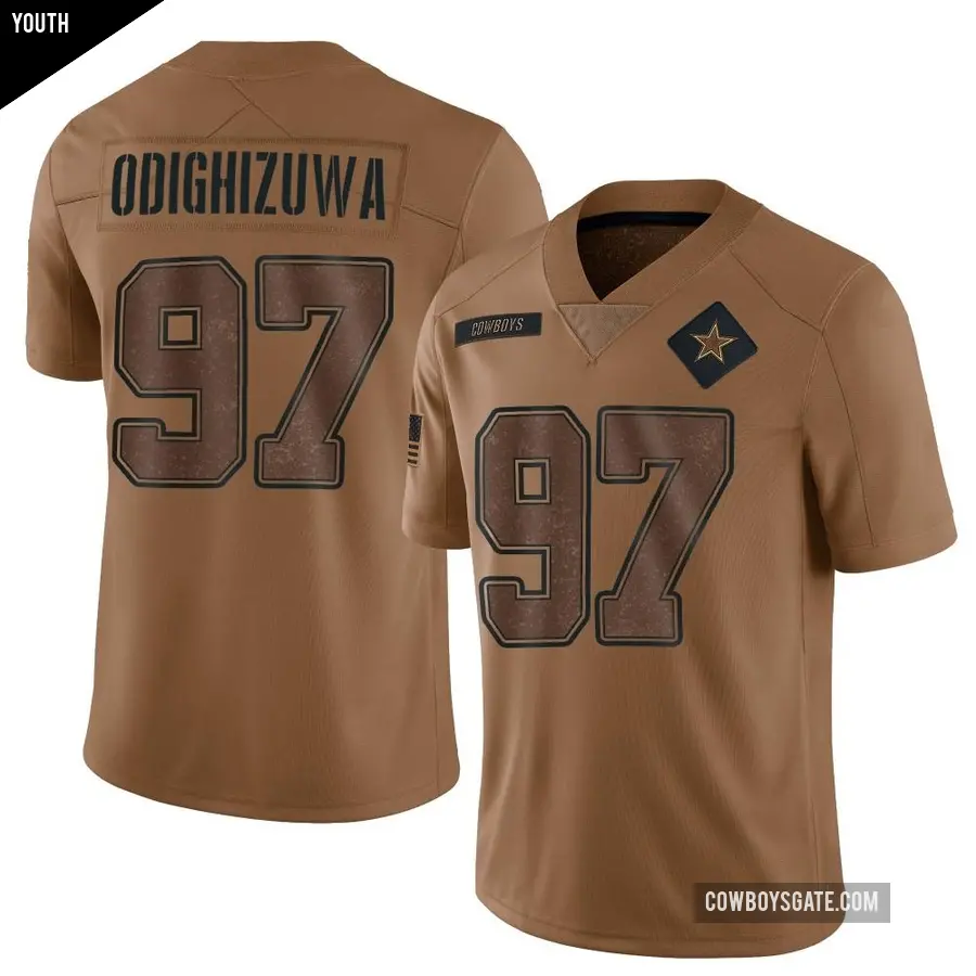Youth Dallas Cowboys ＃97 Osa Odighizuwa Brown Limited 2023 Salute To Service Jersey