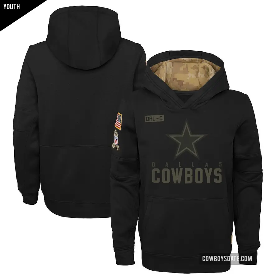 Youth Dallas Cowboys Black 2020 Salute to Service Pullover Performance Hoodie