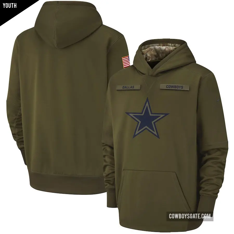 Youth Dallas Cowboys Olive 2018 Salute to Service Therma Performance Pullover Hoodie